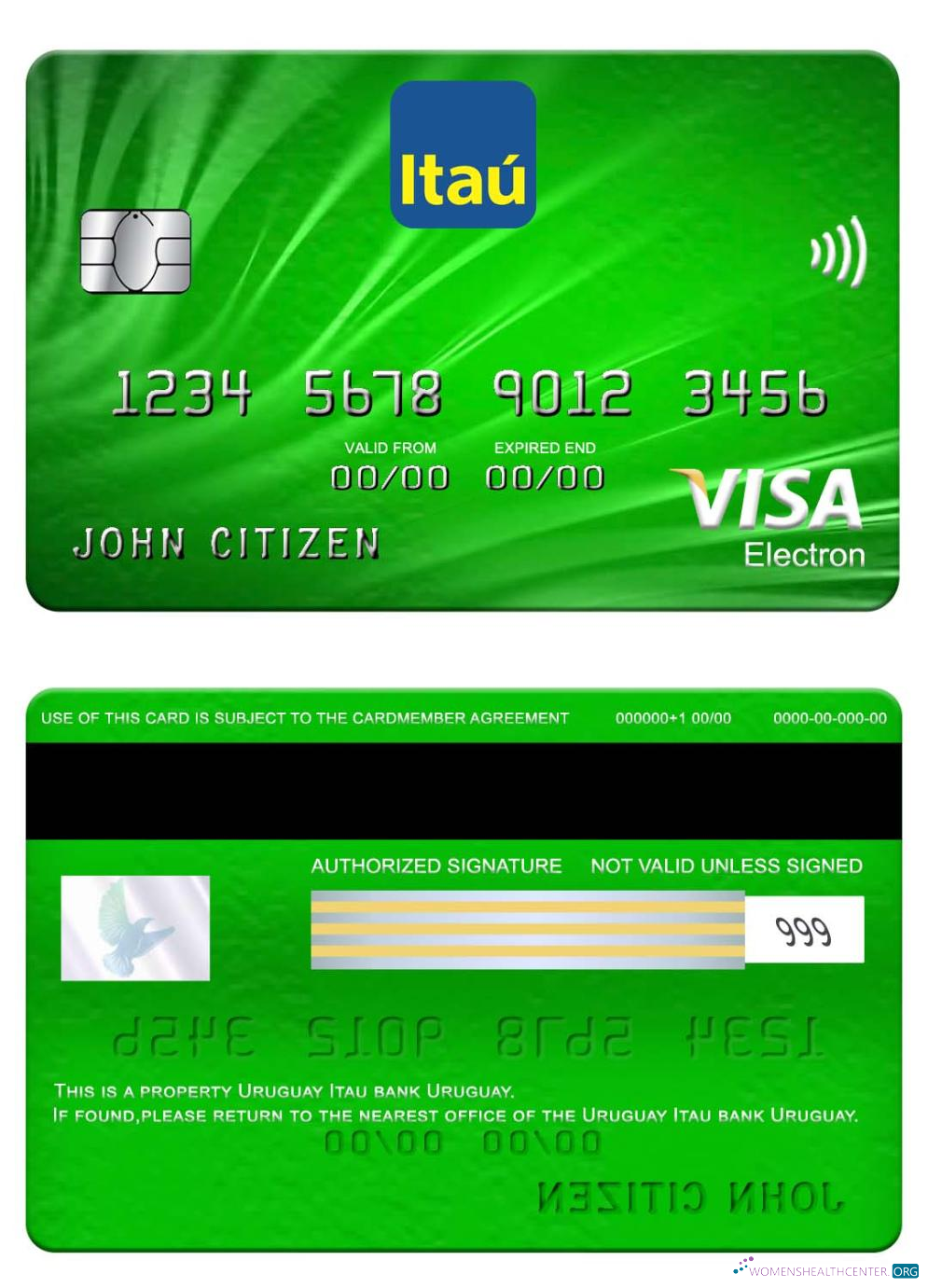 Download Uruguay Itau bank visa electron card Photoshop template